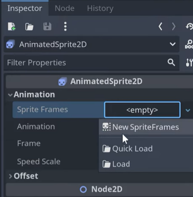 Example of user selecting New Sprite Frames