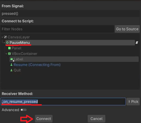 Example of connecting Godot button to script