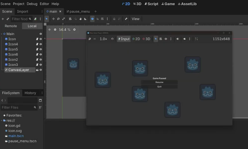 Example of pause menu in Godot 4